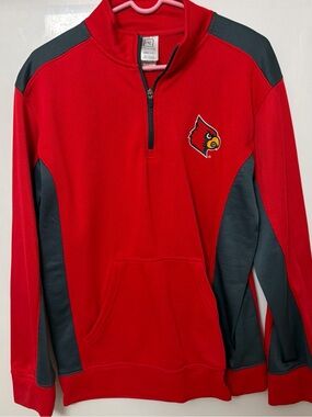 Pro Edge Red and Gray Zip-Up Pullover with Cardinal Patch